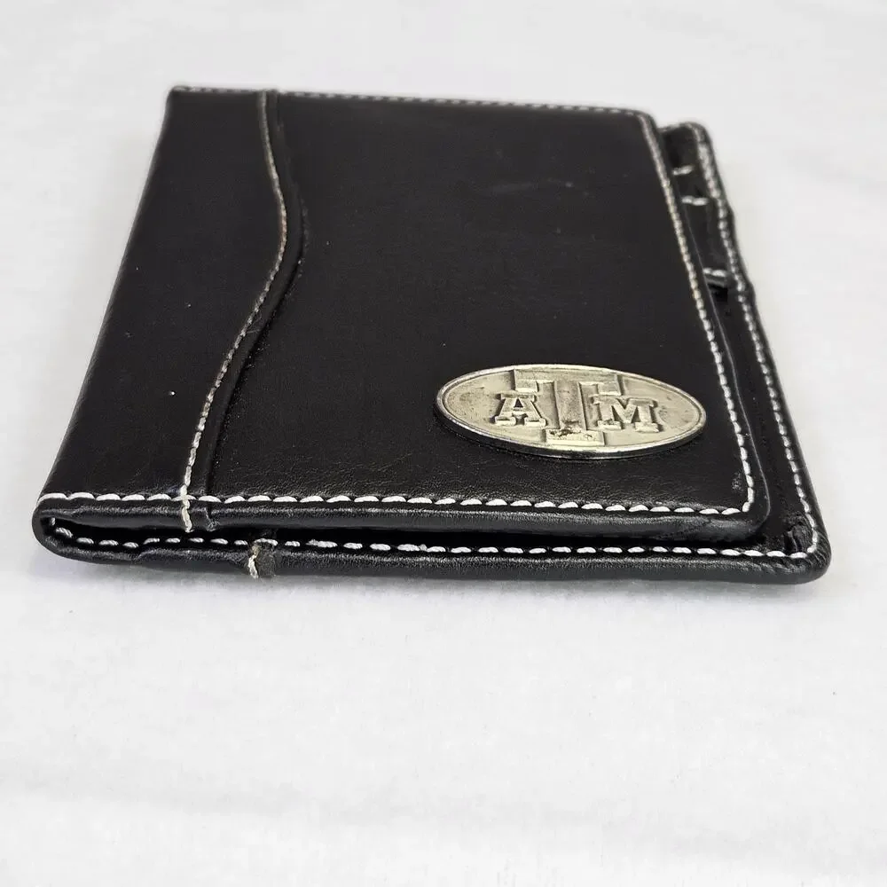 Texas A&M Pocket Notepad Organizer Bi-Fold Faux Leather Aggies Black Wallet ATM